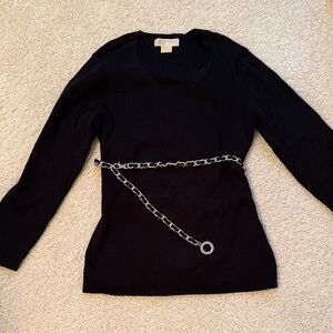 Michael Kors Black Long Sleeve Top with Chain Accent